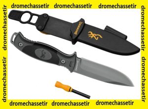 Couteau Browning Ignite gris avec etui et allume feu