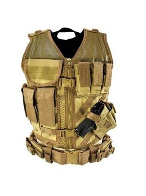 Gilet tactique avec holster et pochettes (marron clair