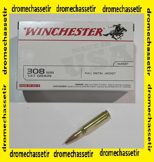 1 boite de 20 cartouches , 308 Winchester, Winchester FMJ 147 Grains