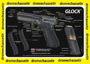 Tapis de nettoyage neoprene decor Pistolet GLOCK coupe didactique