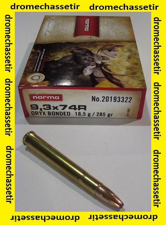1 boite de 20 cartouche de calibre 9,3x74R, de marque Norma, ogives ORYX de 285 grains, 18,5 grammes