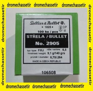 1 boite de 100 ogives Sellier & Bellot, cal 6,5mm, 140 grains , FMJ ref 2905