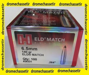 BOITE DE 100 OGIVES HORNADY , CAL 6,5MM(0.264″), 140 GRS ELD-MATCH, REF 26331