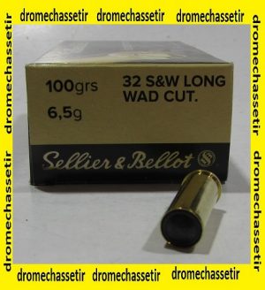 BOITE 50 CARTOUCHES SELLIER & BELLOT, CAL 32 SMITH & WESSON LONG, WAD CUTTER 100 GRAINS