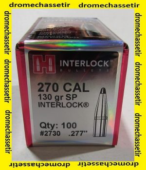 Boite de 100 ogives Hornady, cal 277, 130 grains Interlock Soft Point, ref 2730