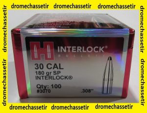BOITE DE 100 OGIVES HORNADY INTERLOCK SP, CAL 308 (7.62MM), POIDS 180GRS, REF 3070