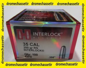 BOITE DE 100 OGIVES HORNADY, CAL 35 .358", 200 GRAINS INTERLOCK ROUND NOSE ,REF 3515