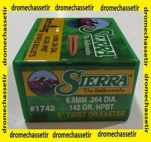 boite de 100 ogives Sierra 6,5mm, 142grs HPBT Matchking, ref 1742