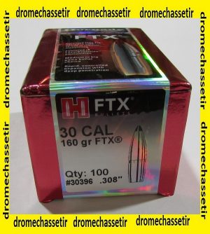 boite de 100 ogives Hornady FTX cal 30 poids 160 grains ref 30396