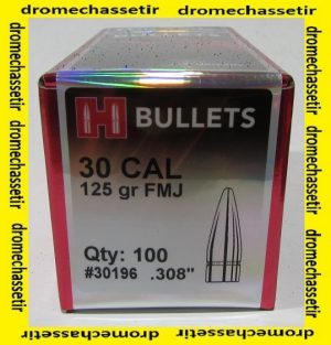 boite de 100 ogives Hornady FMJ cal 30 poids 125 grains ref 30196