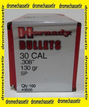 boite de 100 ogives Hornady SP cal 30 poids 130 grains ref 3020
