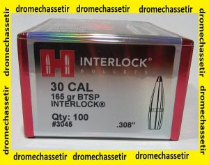 boite de 100 ogives Hornady INterlockBTSP cal 30 poids 165 grains ref 3045