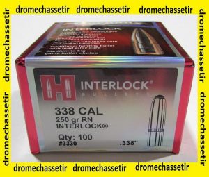 boite de 100 ogives Hornady INterlock SP cal 338 poids 250 grains RN ref 3330