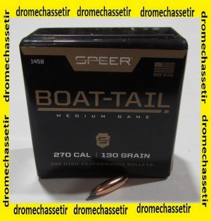Boite 50 ogives Speer cal 277 en 130 grains Boat Tail Soft Point, ref 1458