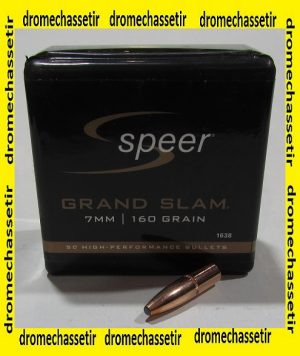Boite 50 ogives Speer cal 7mm en160 grains Grand Slam Soft Point, ref 1638