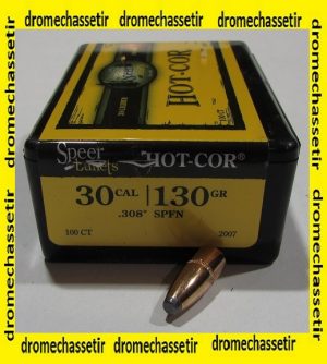 Boite 100 ogives Speer cal 30 en 130 grains Hot Cor SP Flat nose, ref 2007