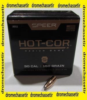 Boite 100 ogives Speer cal 30 en 150 grains Hot Cor SP Flat nose, ref 2011
