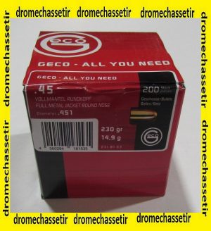 Boite de 200 ogives Geco cal 45(451") 230 grains Round nose
