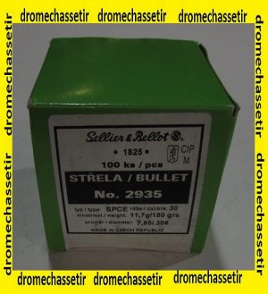 boite100 ogives Sellier & Bellot, cal 30, 180 grains , SPCE ref 2935