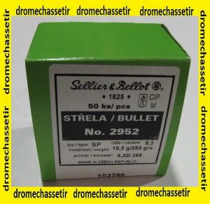 boite100 ogives Sellier & Bellot, cal 9,3mm, 286 grains , SPCE ref 2952