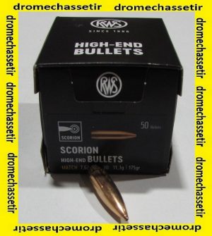 boite 50 ogives RWS cal 30 diametre 0.308, SCORION MATCH HPBT 175 grains