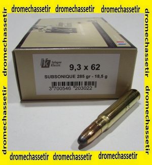 boite 20 cartouches de calibre 9.3x62 Sologne Subsonique 286 grains SP