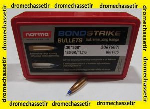 boite 100 ogives Norma Bondstrike pointe plastique cal 30 180 grains