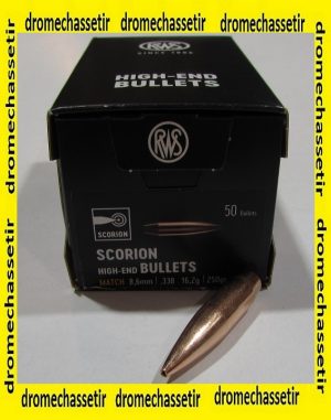 boite 50 ogives RWS cal 30 diametre 0.338 SCORION MATCH HPBT 250 grains