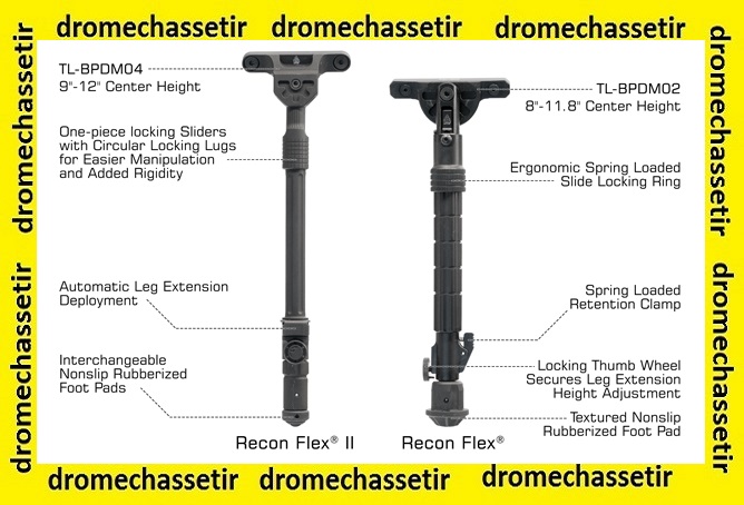 Bipied 2 parties pour garde main M-lok, reglable 5 positions de 20.3cm a 30cm TL-BPDM04