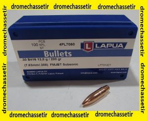 boite 100 Ogives Lapua cal 308 200 grains FMJBT Subsonic B416