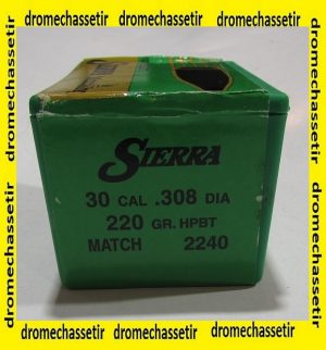 boite de 100 ogives Sierra .308, 220grs HPBT Matchking ref 2240