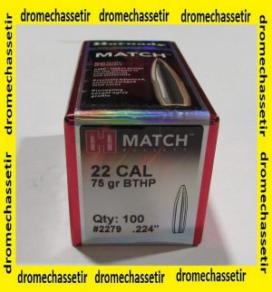 boite 100 Ogives Hornady BTHP 75grs cal 22 ref 2279