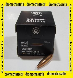 boite 50 ogives RWS cal 30 diametre 0.308 SCORION MATCH HPBT 190 grains