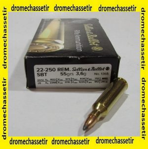 boite 20 cartouches Sellier Bellot calibre 22-250 Remington 55 grains SBT