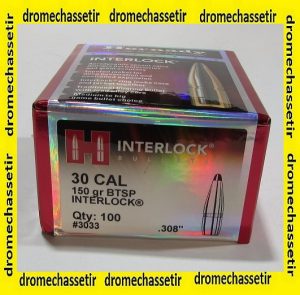 boite 100 ogives hornady cal 30 (0.308) Interlock BTSP 150 Grains ref 3033
