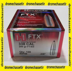 Boite 100 ogives HORNADY FTX 200grs cal 338 ref 33104
