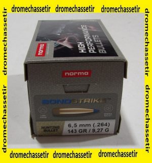 boite 100 ogives Norma Bondstrike pointe plastique cal 6.5mm 143 grains