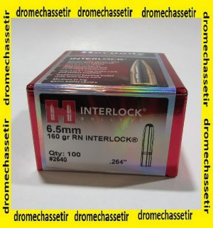 boite 100 ogives Hornady cal 6.5 (0.264) INTERLOCK RN 160 Grains