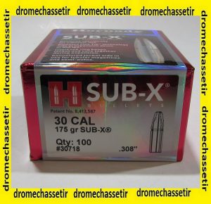 BOITE DE 100 OGIVES HORNADY SUB-X cal 30/308 175GR ref 30718