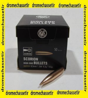 boite 50 ogives RWS cal 6.5 SCORION MATCH HPBT 143 grains