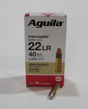 Boite 50 cartouches 22LR Aguila Interceptor 40 grains cuivré round nose
