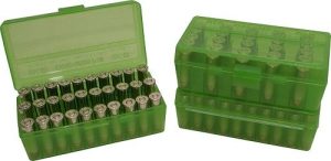 Boite de rangement MTM cal 357/38 verte transparente