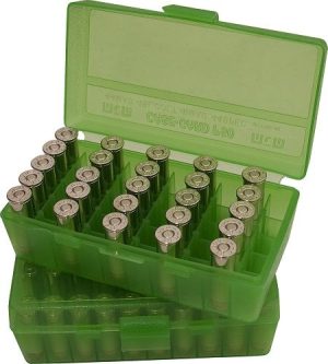 Boite de rangement MTM cal 44 Mag verte transparente