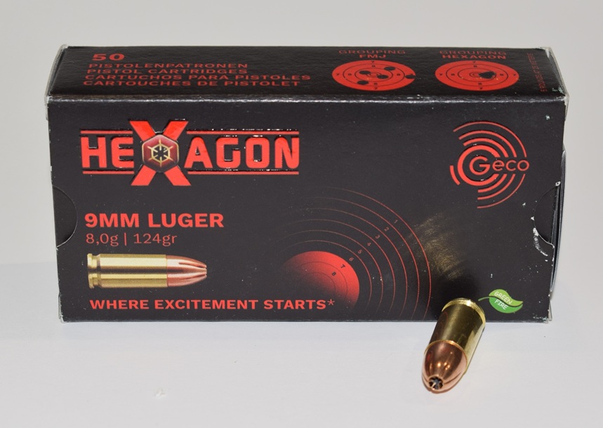 boite 50 cartouches GECO 9x19 Luger Hexagon 124 Grains
