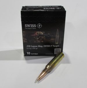 boite 10 cartouches 338 Lapua Magnum SWISS P LR1 HPBT 16,2G 250GR
