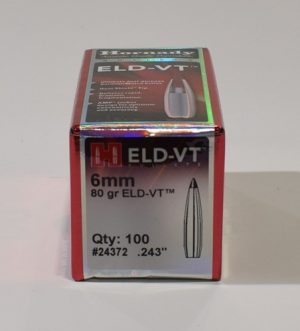 boite 100 Ogives Hornady cal 6mm ELD-VT 80 grains ref 24372
