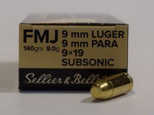 boite 50 cartouches subsonique Sellier Bellot 9x19 Luger FMJ 140 Grains