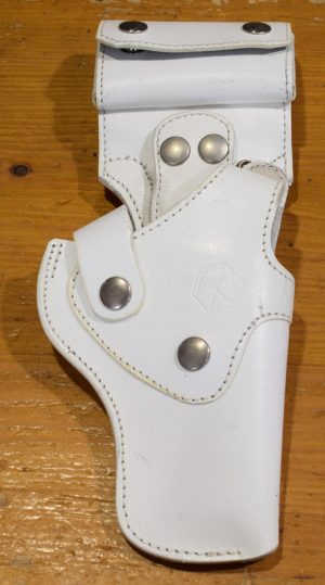 Holster droitier en Cuir pour Revolver Manurhin F1 canon 3 pouces avec cartouchiere Blanc