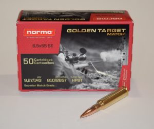 Boite 50 cartouches Norma diamond line cal 6.5x55 SE golden target 143 grains