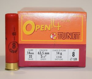 Boite 25 cartouches tunet open cal 32/14mm plomb 8